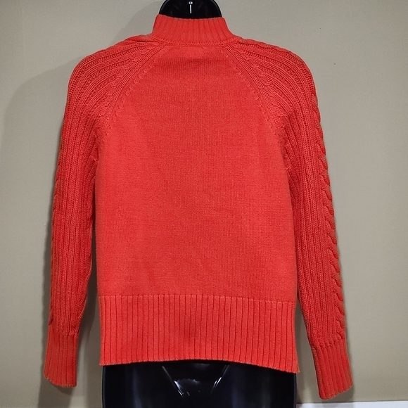 Liz Claiborne Women's Sweater Cardigan Full Zip Cable Knit Sleeves Orange Size M - Picture 2 of 9